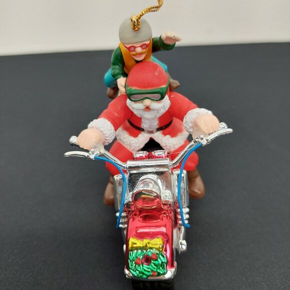 Santa & Elf Riding Motorcycle Christmas Ornament Chopper Hog Santa's Best 1995 - Picture 4 of 9